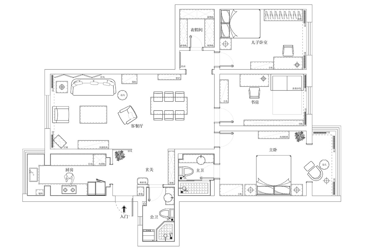 蒋婷婷｜御林山庄12-103-135㎡-法式中国风｜3室2厅1厨2卫｜00_02平面布置图